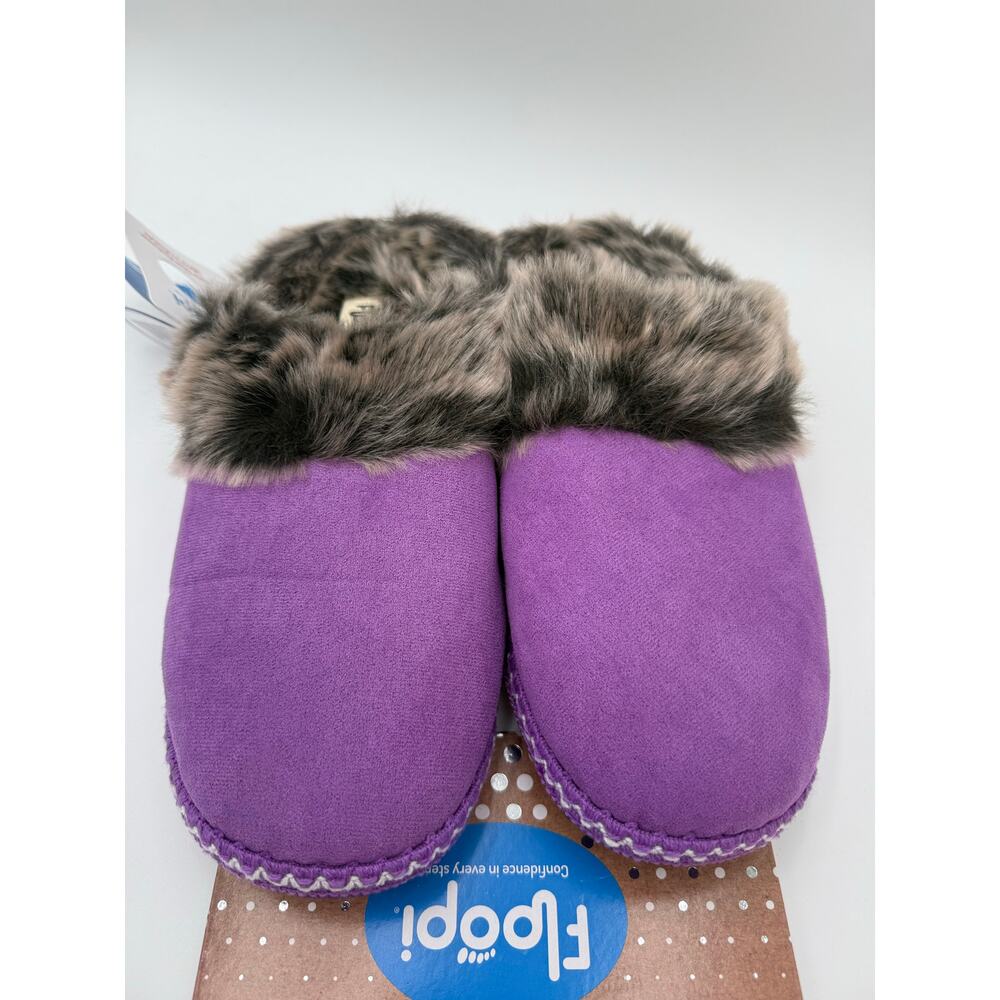 Women's XL 11-12 Purple Furry Floopi Slippers clogs Indoor Outdoor Memory Foam